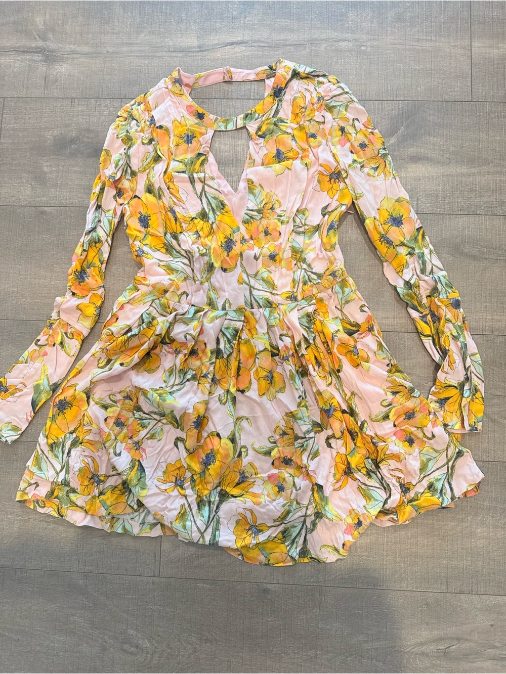 Free People Pink Floral Tie-Neck Mini Dress